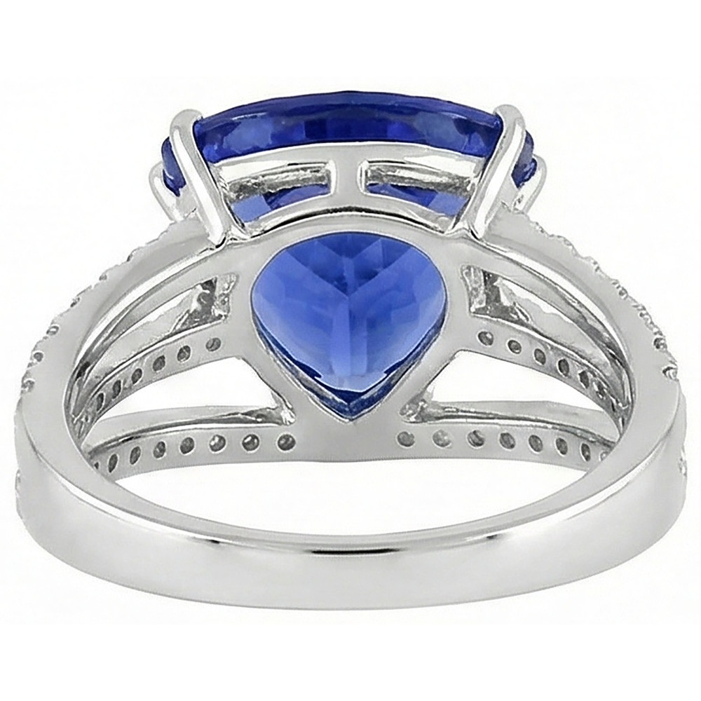 White Gold 14K Trillion Tanzanite And Natural Earth Mined DIAMOND ( NOT LAB GROWN )s 6 Carats Ring