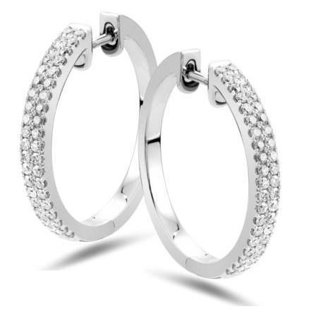 White Gold 14K Women Hoop Earrings 3.20 Ct Brilliant Cut Real Diamonds