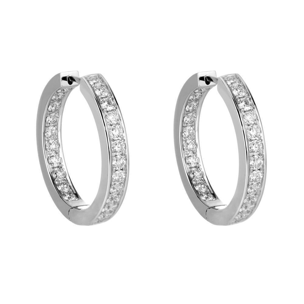 White Gold 14K Women Hoop Earrings 4.30 Carats Round Cut Genuine Diamonds