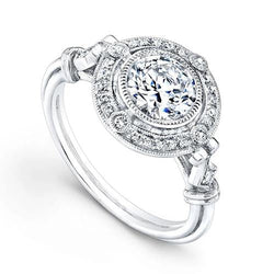 White Gold 14k Round Antique Style Real Diamond Halo Ring 3.75 Carats