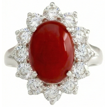 White Gold 16.50 Ct. Solitaire With Accent Red Coral & Natural Earth Mined Diamonds Ring