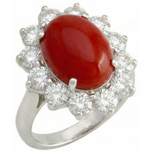 White Gold 16.50 Ct. Solitaire With Accent Red Coral & Natural Earth Mined Diamonds Ring