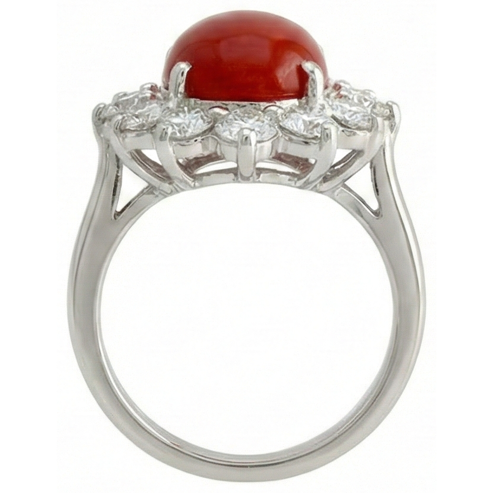 White Gold 16.50 Ct. Solitaire With Accent Red Coral & Natural Earth Mined Diamonds Ring