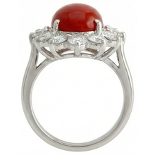 White Gold 16.50 Ct. Solitaire With Accent Red Coral & Natural Earth Mined Diamonds Ring
