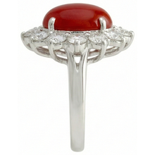 White Gold 16.50 Ct. Solitaire With Accent Red Coral & Natural Earth Mined Diamonds Ring