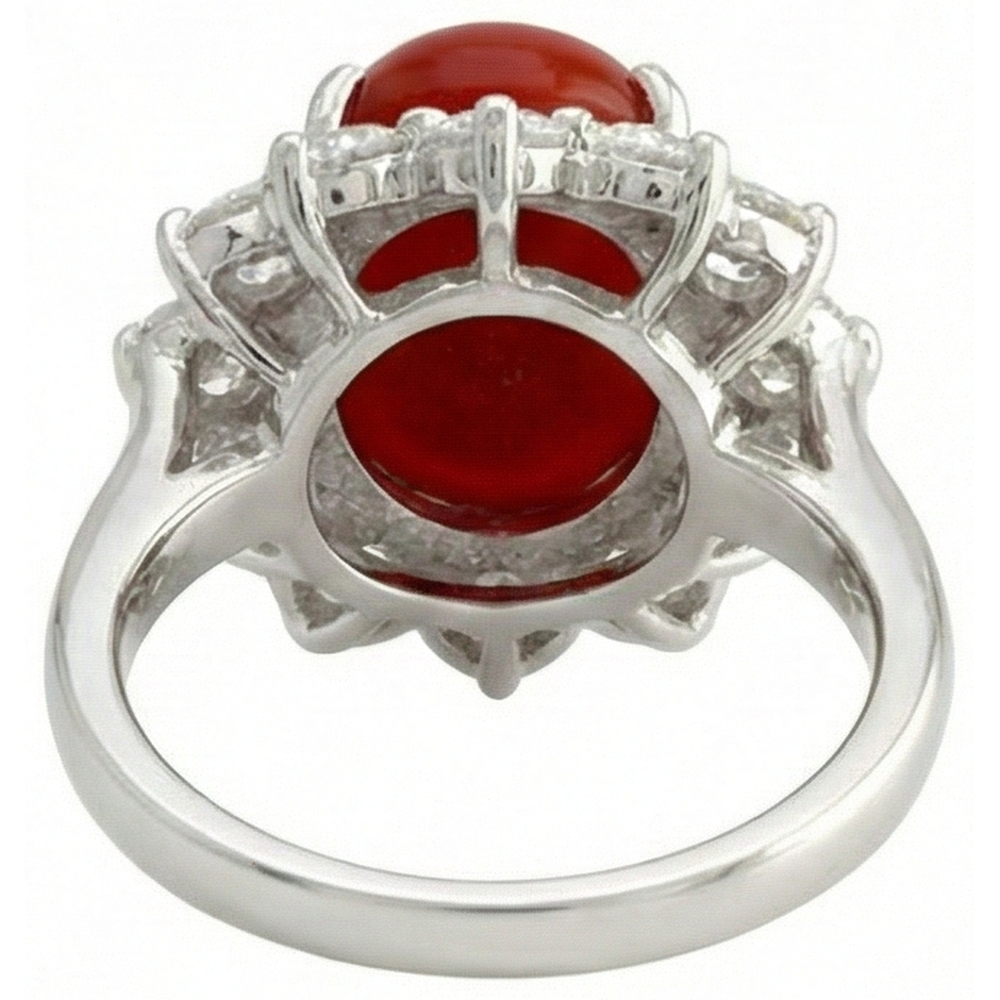 White Gold 16.50 Ct. Solitaire With Accent Red Coral & Natural Earth Mined Diamonds Ring