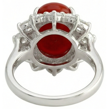 White Gold 16.50 Ct. Solitaire With Accent Red Coral & Natural Earth Mined Diamonds Ring