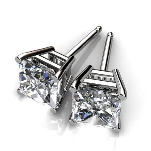 White Gold 1.40 Ct Prong Set Princess Solitaire Diamond Stud Earring