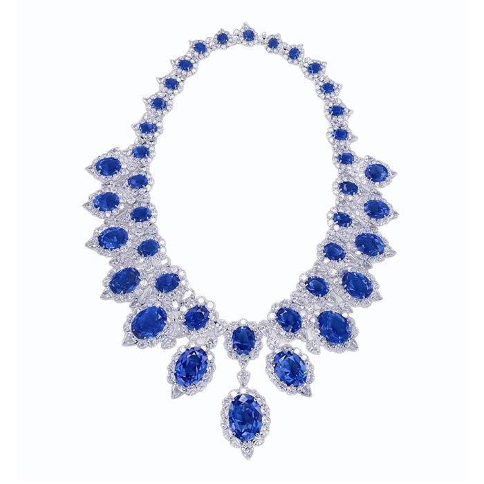 White Gold 291.17 Ct. Blue Sapphire & White Natural Earth Mined DIAMOND ( NOT LAB GROWN ) Necklace Jewellery