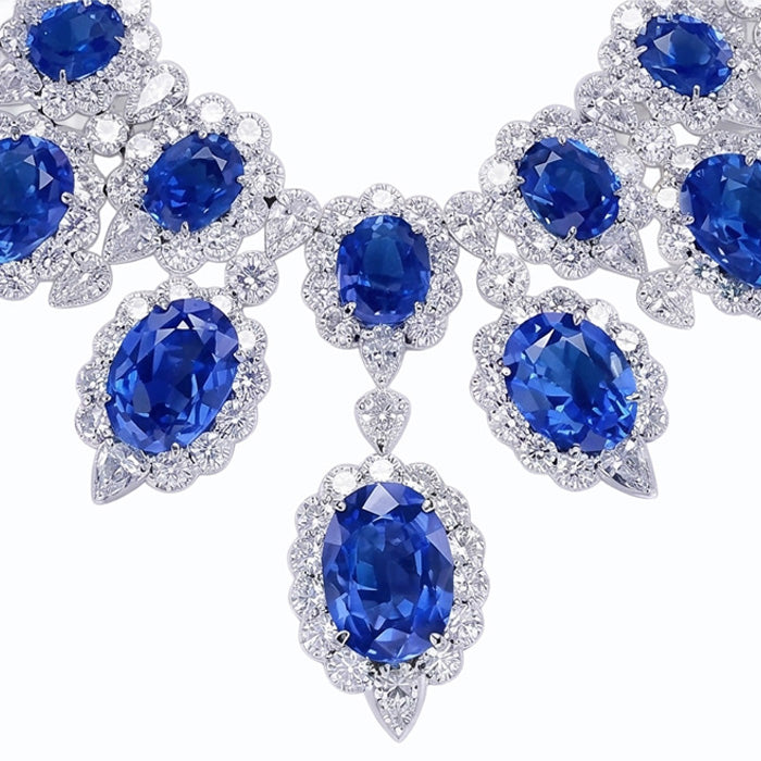 White Gold 291.17 Ct. Blue Sapphire & White Natural Earth Mined DIAMOND ( NOT LAB GROWN ) Necklace Jewellery