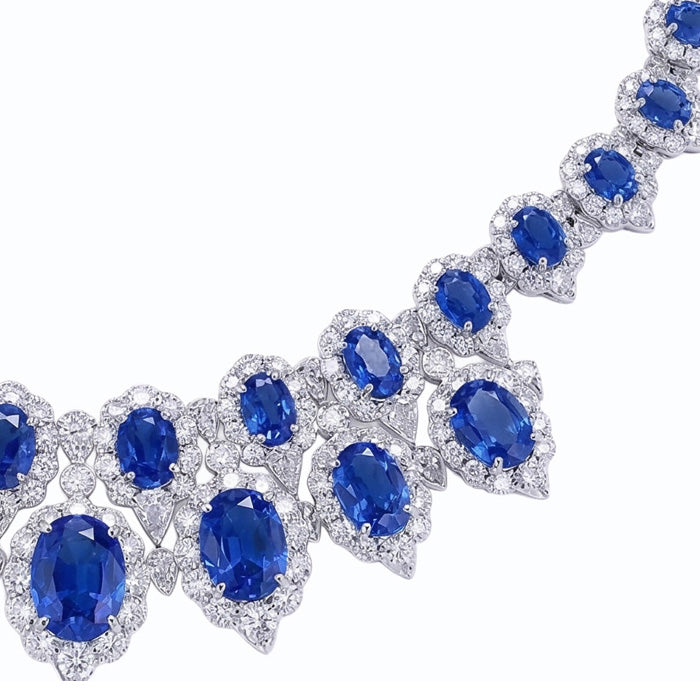 White Gold 291.17 Ct. Blue Sapphire & White Natural Earth Mined DIAMOND ( NOT LAB GROWN ) Necklace Jewellery