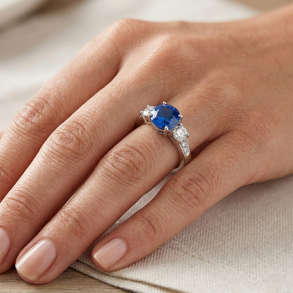 White Gold 3.40 Ct Round Sri Lanka Sapphire Natural Earth Mined DIAMOND ( NOT LAB GROWN ) Engagement Ring