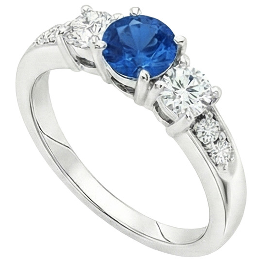 White Gold 3.40 Ct Round Sri Lanka Sapphire Natural Earth Mined DIAMOND ( NOT LAB GROWN ) Engagement Ring