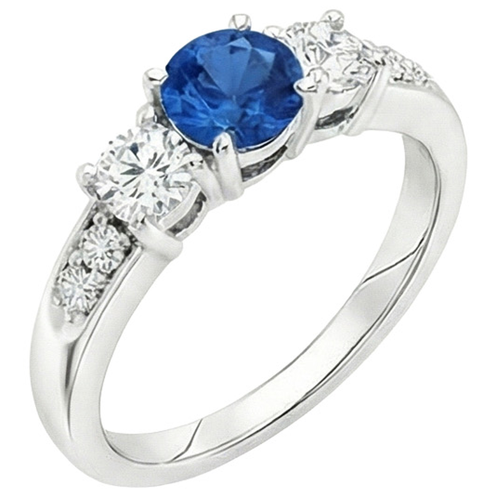 White Gold 3.40 Ct Round Sri Lanka Sapphire Natural Earth Mined DIAMOND ( NOT LAB GROWN ) Engagement Ring