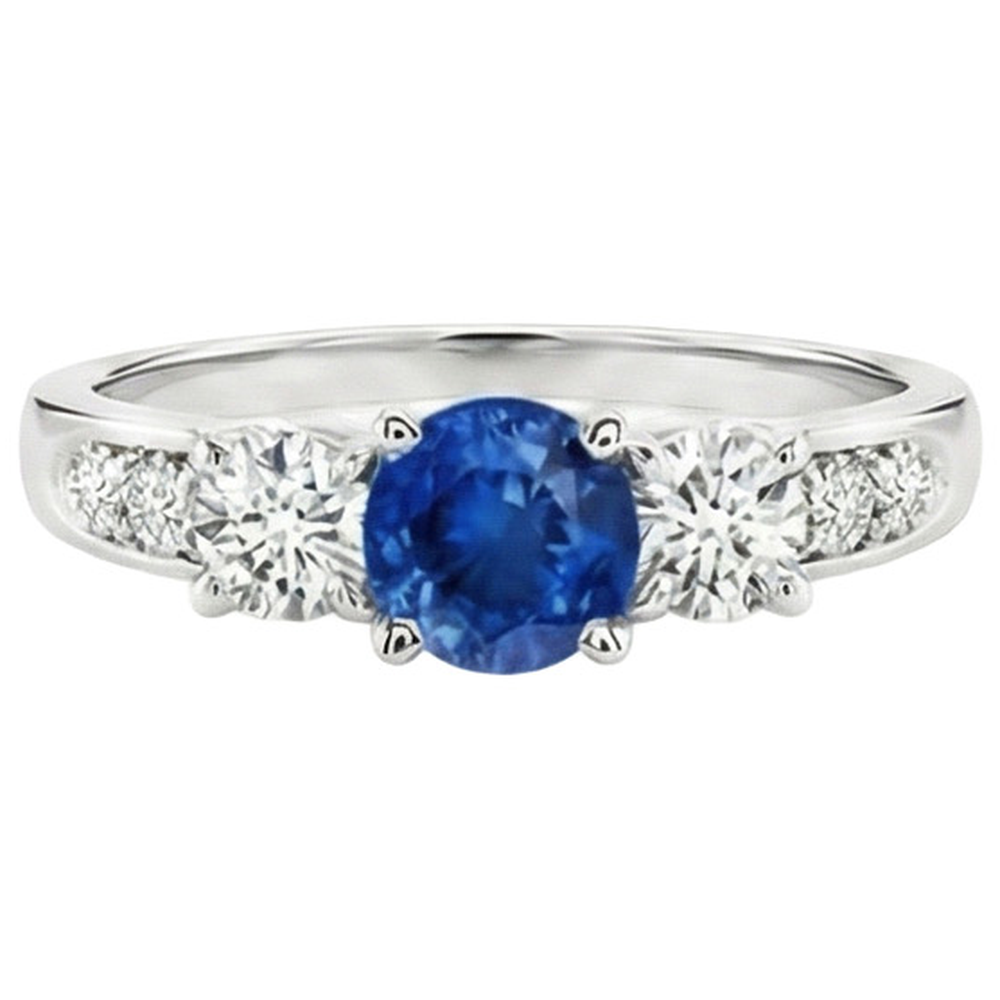 White Gold 3.40 Ct Round Sri Lanka Sapphire Natural Earth Mined DIAMOND ( NOT LAB GROWN ) Engagement Ring