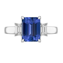 White Gold 3 Stone Emerald Sapphire Ring 2.75 Carats Radiant Natural Earth Mined Diamonds