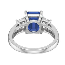 White Gold 3 Stone Emerald Sapphire Ring 2.75 Carats Radiant Natural Earth Mined Diamonds
