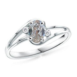 White Gold 3 Stone Old Cut Oval Real Diamond Ring Split Shank 0.75 Carats