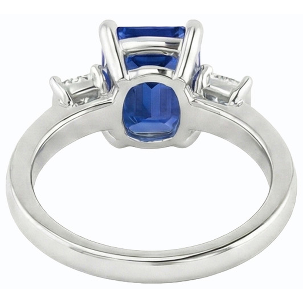 White Gold 3 Stone Ring Blue Sapphire & Princess Natural Earth Mined Diamonds 2.50 Carats