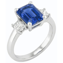 White Gold 3 Stone Ring Blue Sapphire & Princess Natural Earth Mined Diamonds 2.50 Carats