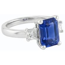 White Gold 3 Stone Ring Blue Sapphire & Princess Natural Earth Mined Diamonds 2.50 Carats