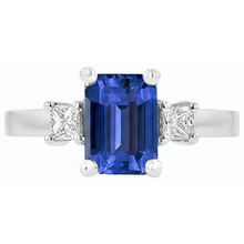 White Gold 3 Stone Ring Blue Sapphire & Princess Natural Earth Mined Diamonds 2.50 Carats