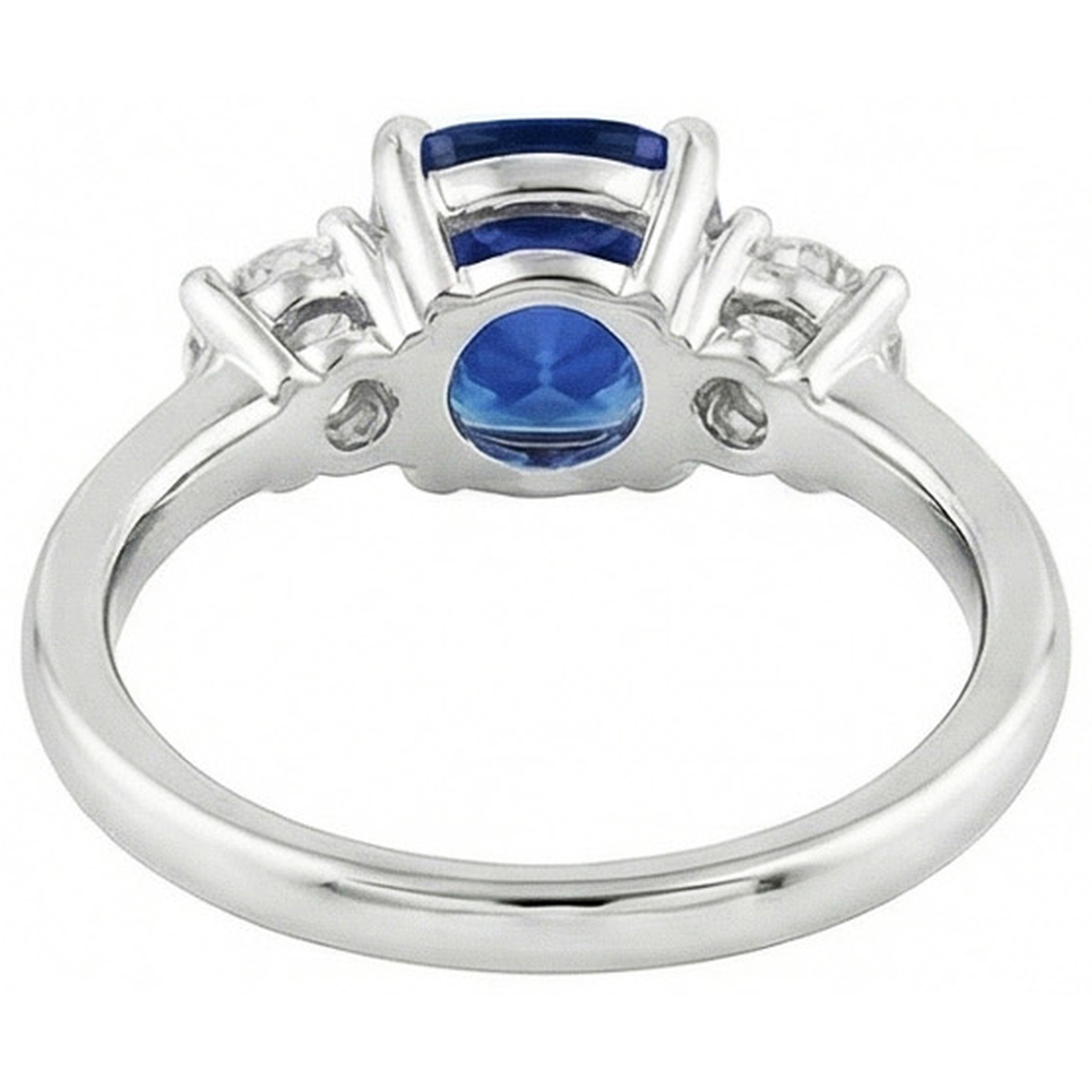 White Gold 3 Stone Ring Cushion Ceylon Sapphire 2.50 Carats Jewellery