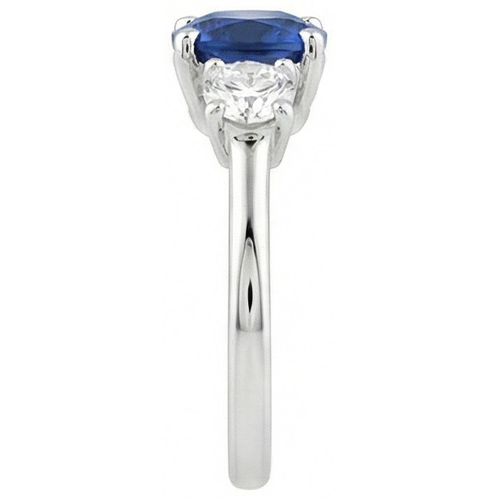 White Gold 3 Stone Ring Cushion Ceylon Sapphire 2.50 Carats Jewellery