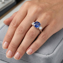 White Gold 3 Stone Ring Cushion Ceylon Sapphire 2.50 Carats Jewellery
