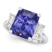 White Gold 3 Stone Ring Emerald Natural Earth Mined Diamond Radiant Blue Sapphire 5 Carats