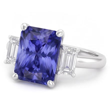 White Gold 3 Stone Ring Emerald Natural Earth Mined Diamond Radiant Blue Sapphire 5 Carats