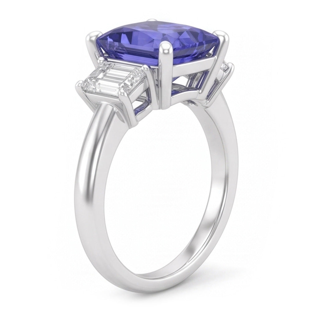 White Gold 3 Stone Ring Emerald Natural Earth Mined Diamond Radiant Blue Sapphire 5 Carats