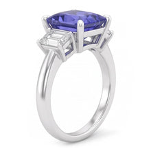 White Gold 3 Stone Ring Emerald Natural Earth Mined Diamond Radiant Blue Sapphire 5 Carats