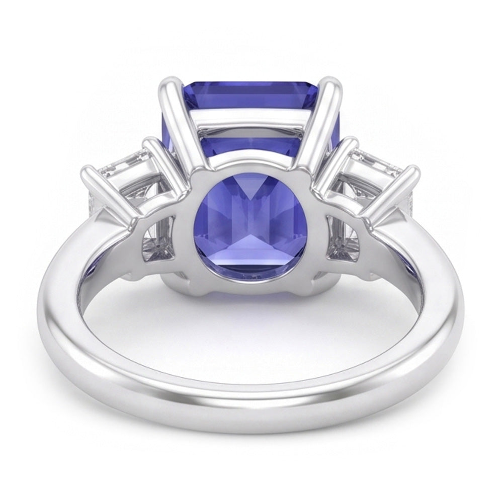 White Gold 3 Stone Ring Emerald Natural Earth Mined Diamond Radiant Blue Sapphire 5 Carats