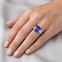 White Gold 3 Stone Ring Emerald Natural Earth Mined Diamond Radiant Blue Sapphire 5 Carats