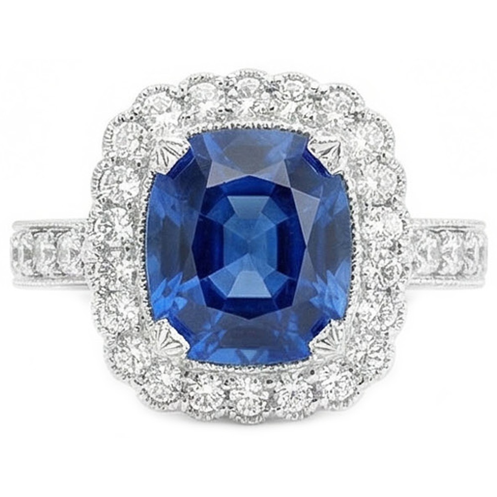 natural round sapphire 4ct ring side angle