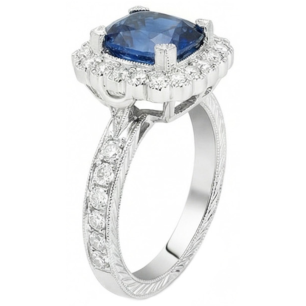 natural round sapphire 4ct ring close up detail