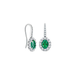 White Gold 4.94 Carats Green Emerald With Diamonds Dangle Earrings