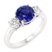 White Gold Blue Sapphire & Round Natural Earth Mined Diamond 3 Stone Ring 5 Carats 14K