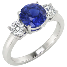 White Gold Blue Sapphire & Round Natural Earth Mined Diamond 3 Stone Ring 5 Carats 14K