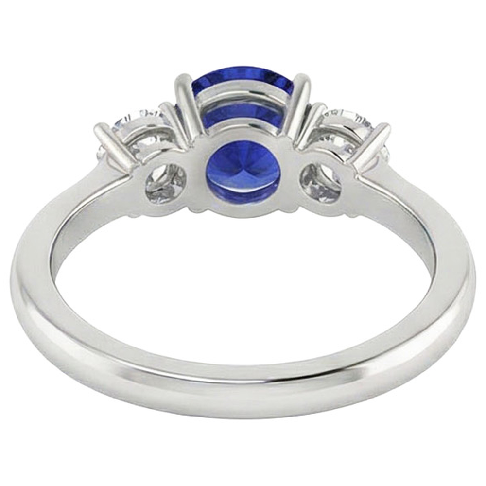 White Gold Blue Sapphire & Round Natural Earth Mined Diamond 3 Stone Ring 5 Carats 14K