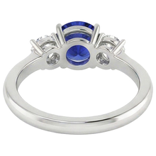 White Gold Blue Sapphire & Round Natural Earth Mined Diamond 3 Stone Ring 5 Carats 14K