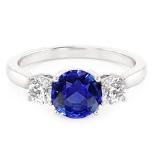White Gold Blue Sapphire & Round Natural Earth Mined Diamond 3 Stone Ring 5 Carats 14K