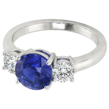 White Gold Blue Sapphire & Round Natural Earth Mined Diamond 3 Stone Ring 5 Carats 14K