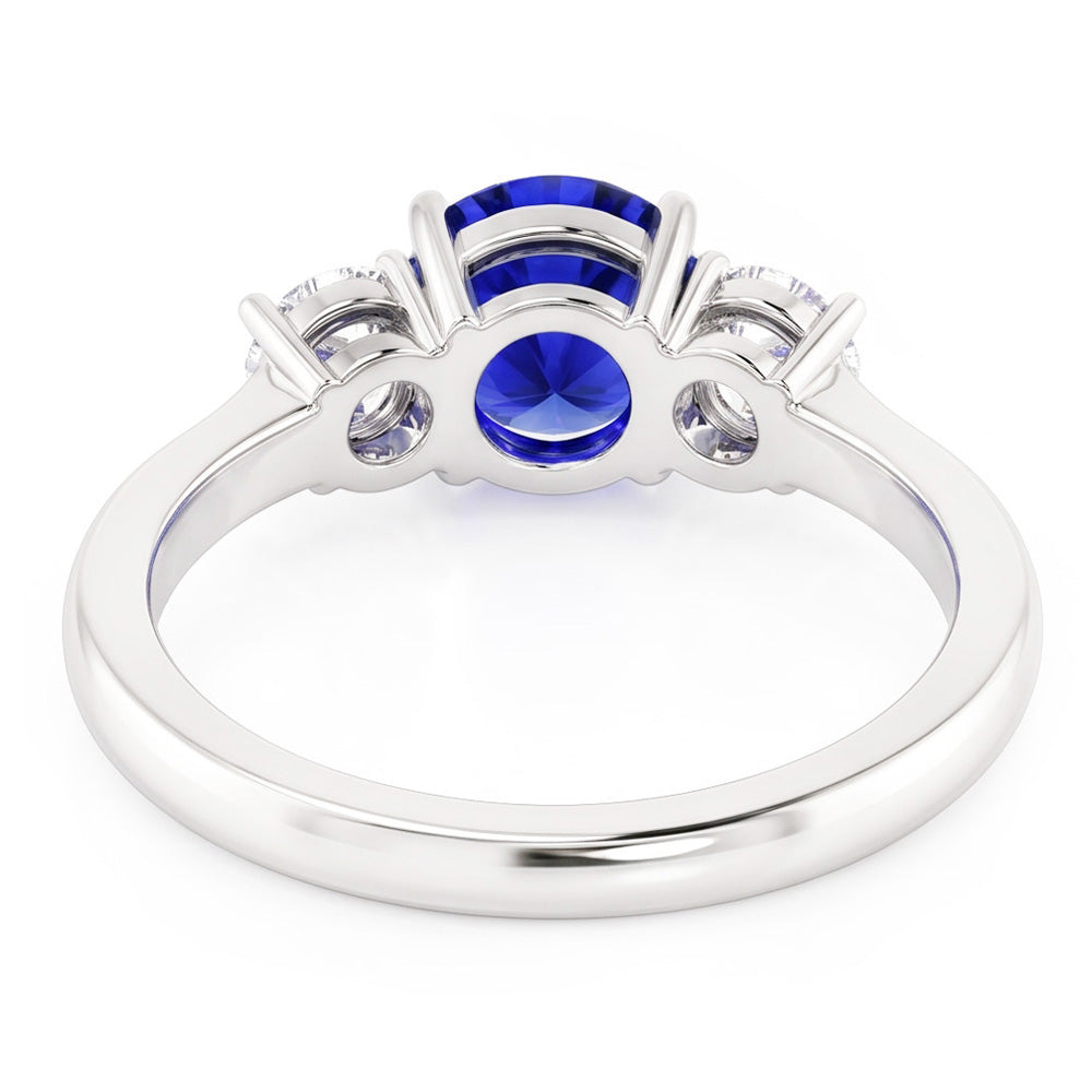 White Gold Blue Sapphire & Round Natural Earth Mined Diamond 3 Stone Ring 5 Carats 14K