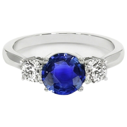 White Gold Blue Sapphire & Round Natural Earth Mined Diamond 3 Stone Ring 5 Carats 14K