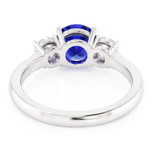 White Gold Blue Sapphire & Round Natural Earth Mined Diamond 3 Stone Ring 5 Carats 14K