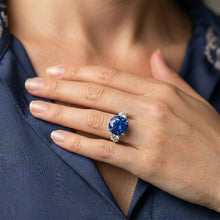 White Gold Blue Sapphire & Round Natural Earth Mined Diamond 3 Stone Ring 5 Carats 14K