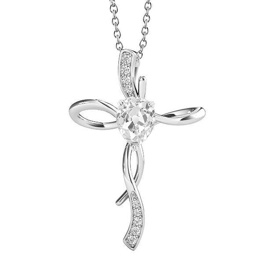White Gold Cross Natural Earth Mined Diamond Pendant Round & Pear Cut Old Miner 2 Carats