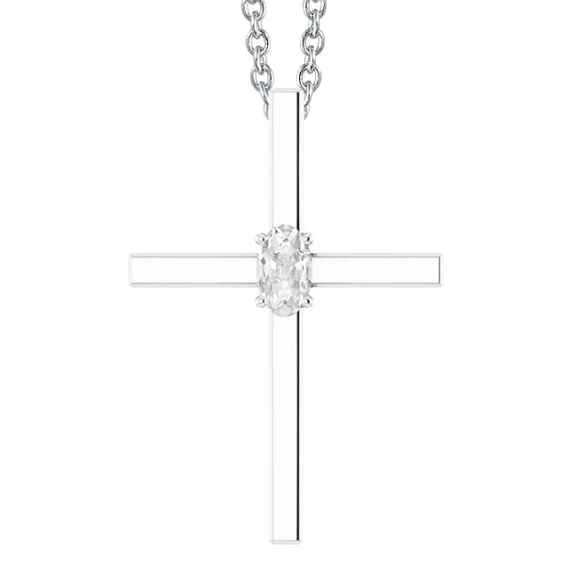 White Gold Cross Natural Diamond Pendant Slide Necklace Oval Old Miner 1 Carat